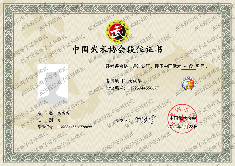 中国武协关于正式启用武术段位电子证书的函